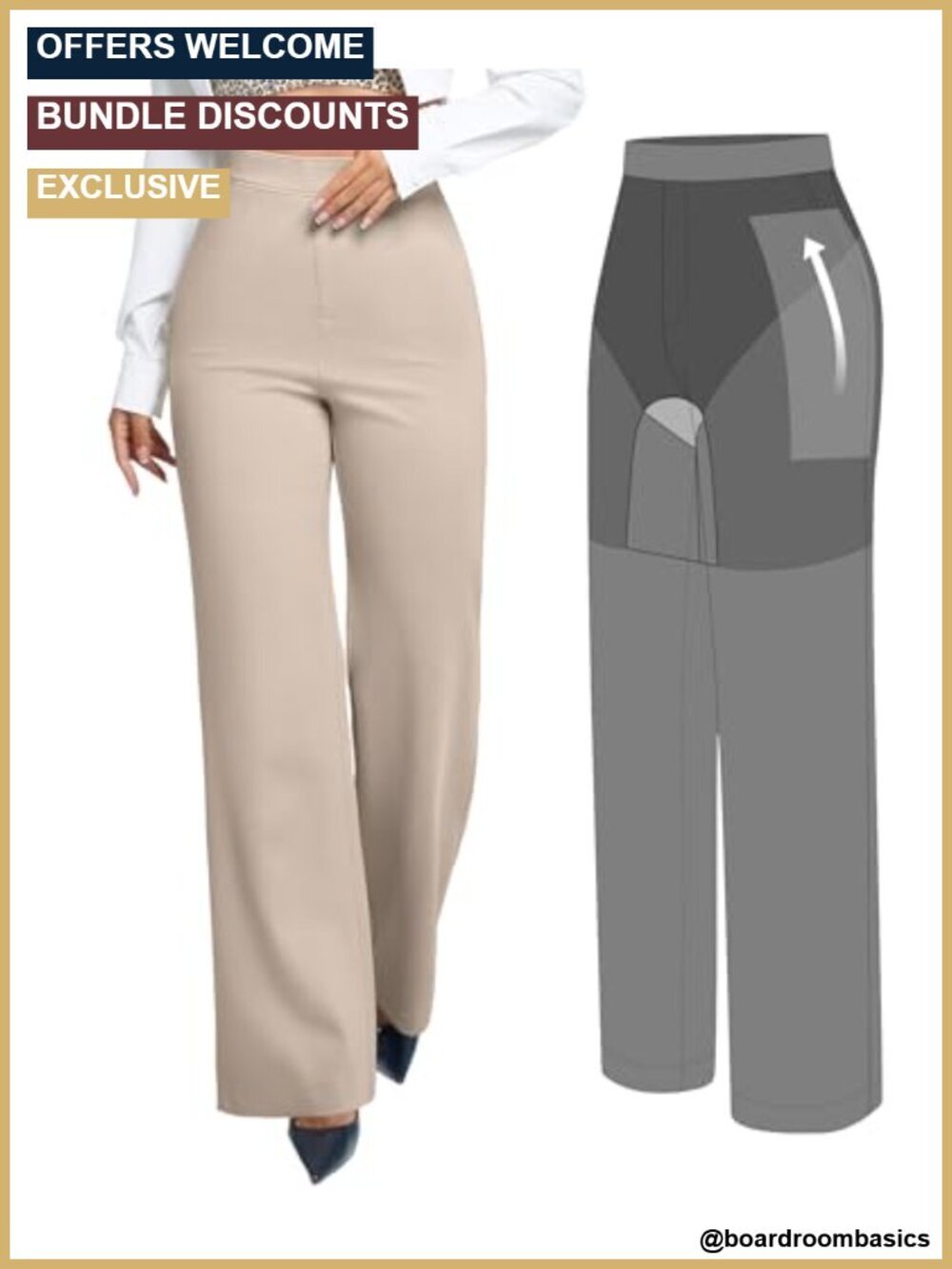 2-in-1 Tummy Control Dress Pants High-Rise Shapewear Work Slacks Wrinkle-Free